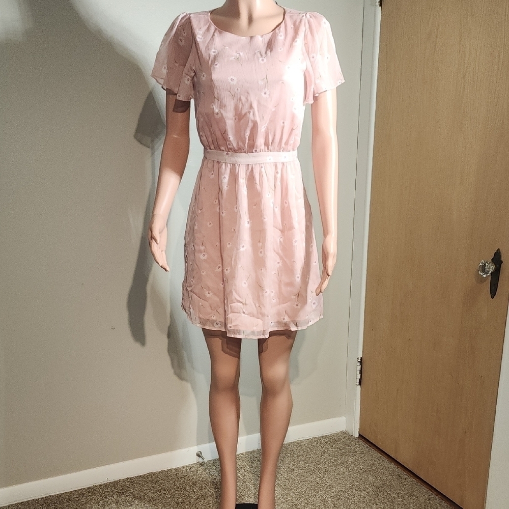 Sugarlips Light Pink Mini Dress with Floral Design